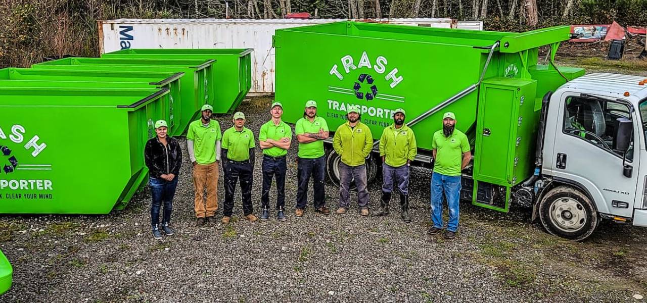 Team , dumpster and Trucks Trash Transporting